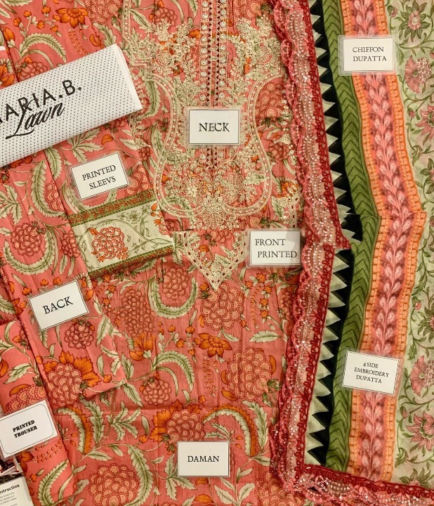 MARIA B FORMALS PRINTED EMBROIDERED LAWN - 3 PC UNSTITCHED
