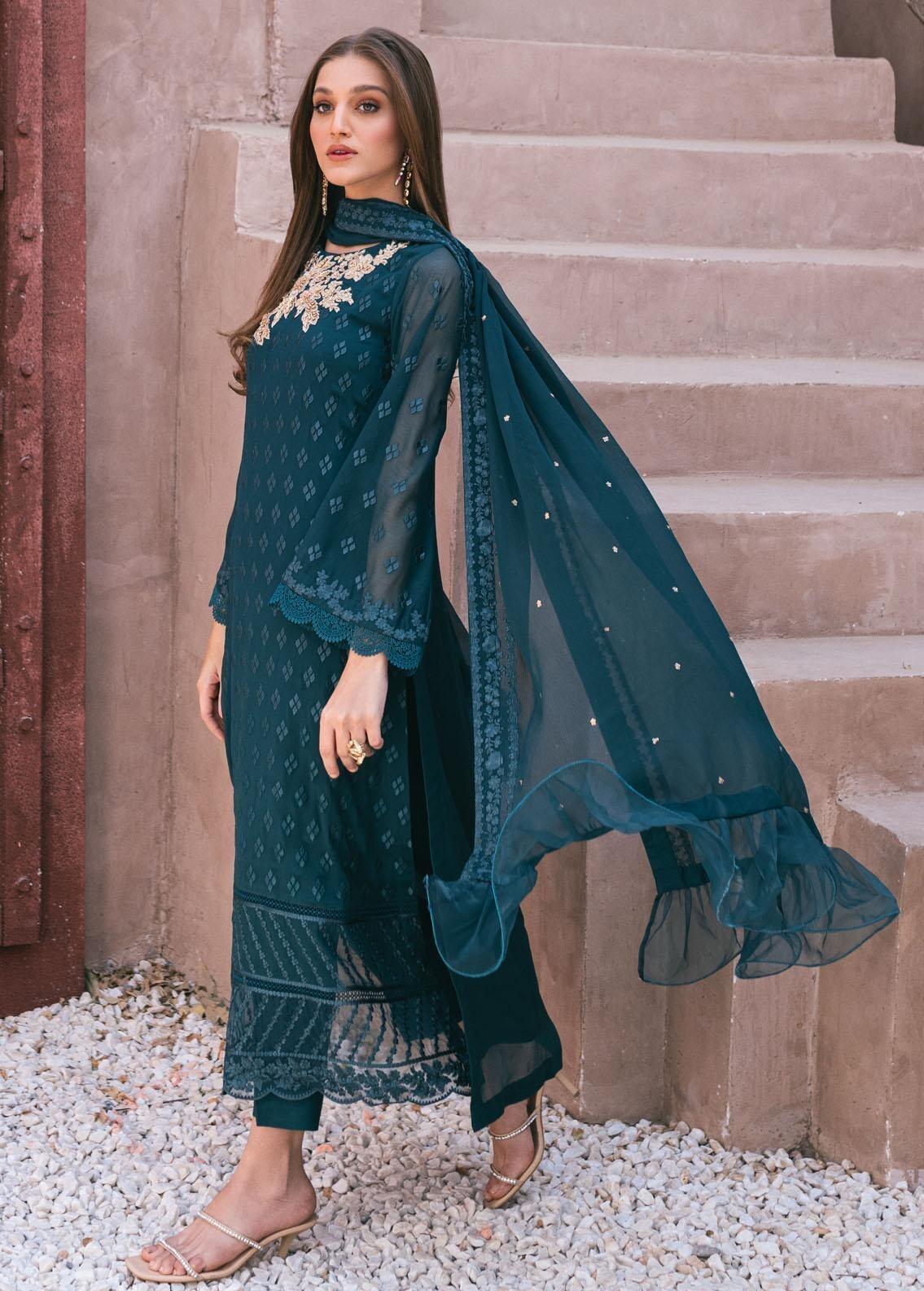 AZURE LUXURY EMBROIDERED CHIFFON - 3 PC UNSTITCHED