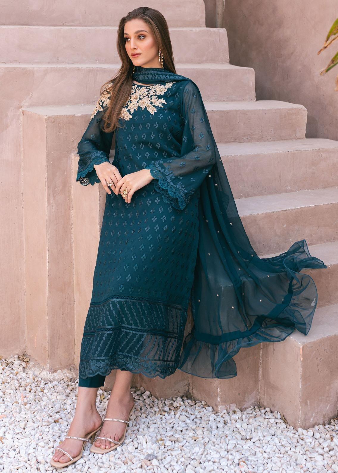 AZURE LUXURY EMBROIDERED CHIFFON - 3 PC UNSTITCHED