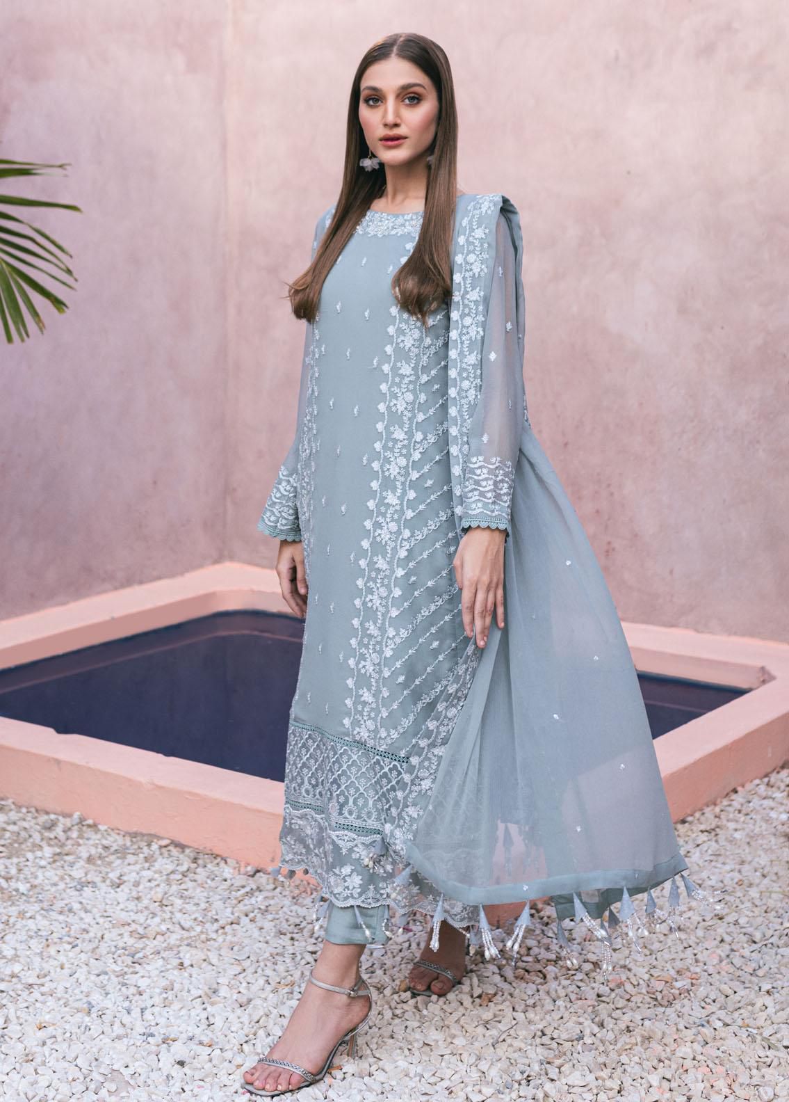 AZURE LUXURY EMBROIDERED CHIFFON - 3 PC UNSTITCHED