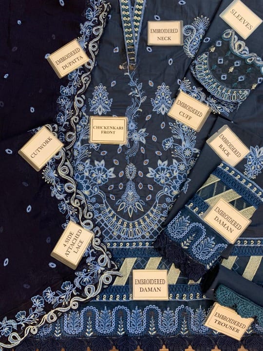AFROZEH LUXURY CHIKANKARI EMBROIDERED LAWN - 3 PC UNSTITCHED