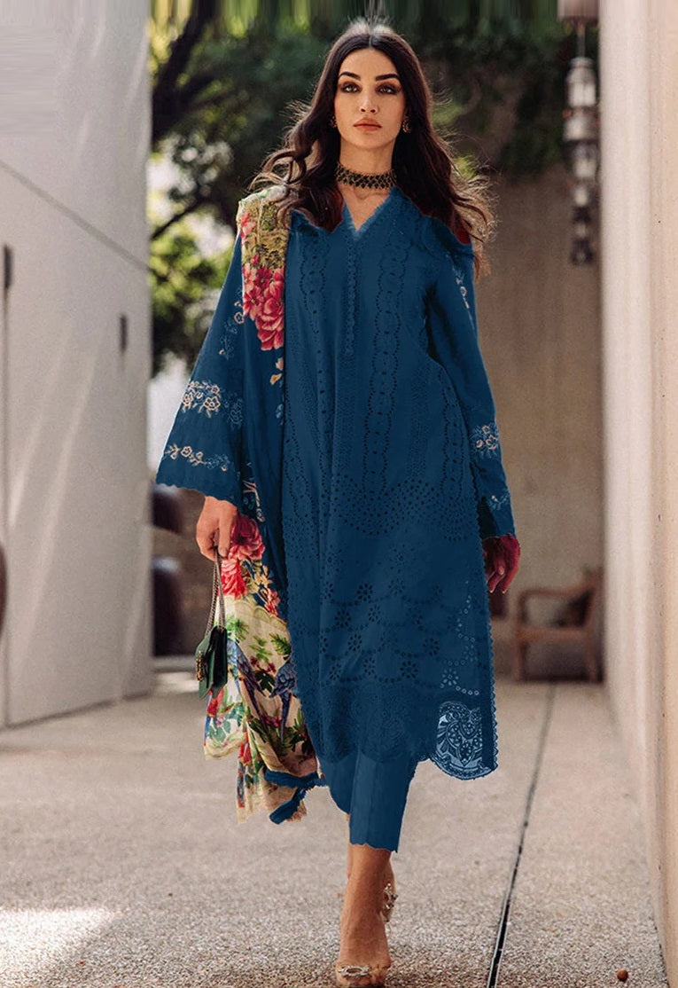 SAIRA RIZWAN BLUE LUXURY CHIKANKARI LAWN - 3 PC UNSTITCHED