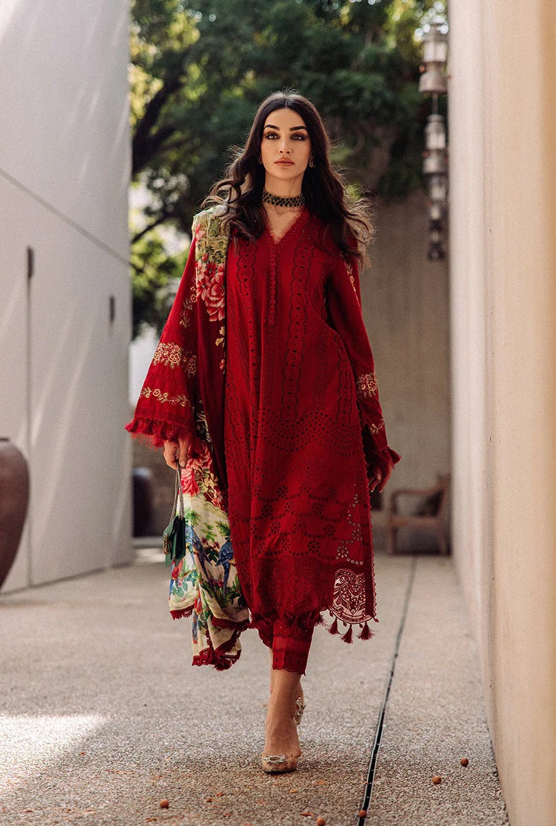 SAIRA RIZWAN LUXURY CHIKANKARI LAWN RED - 3 PC UNSTITCHED