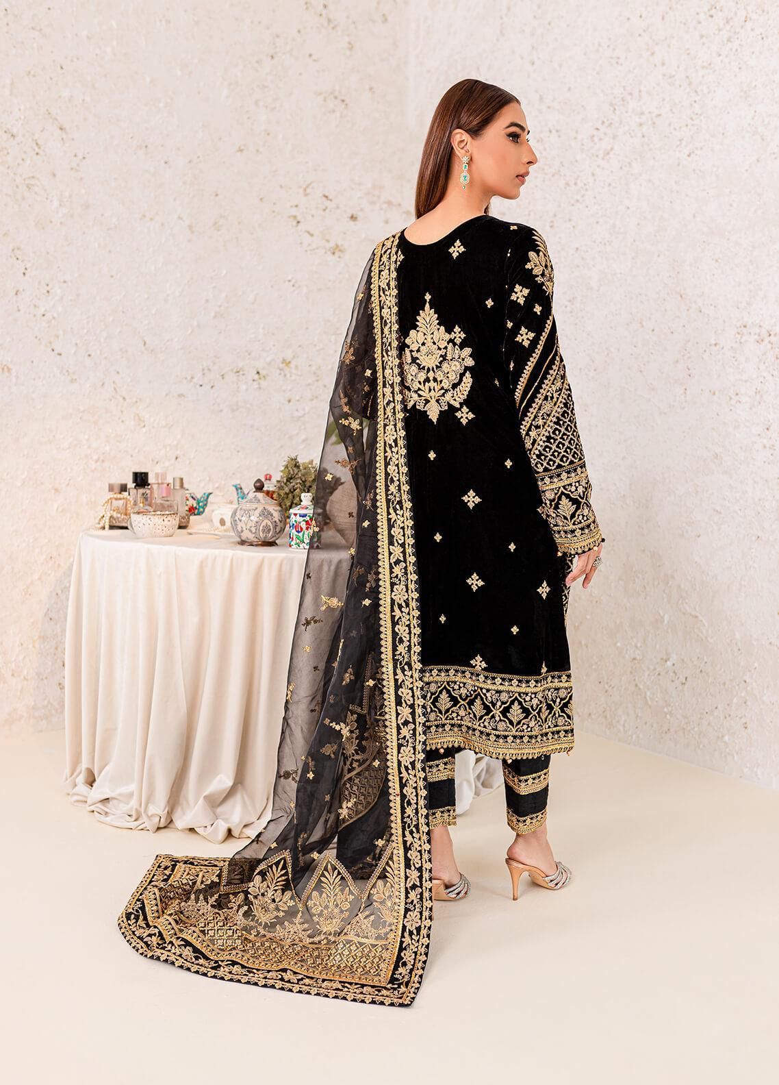 GULAAL LUXURY WEDDING EMBROIDERED VELVET - 3 PC UNSTITCHED