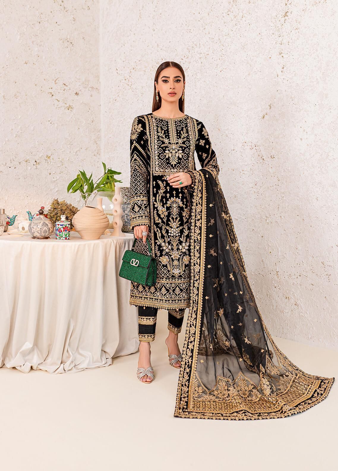 GULAAL LUXURY WEDDING EMBROIDERED VELVET - 3 PC UNSTITCHED