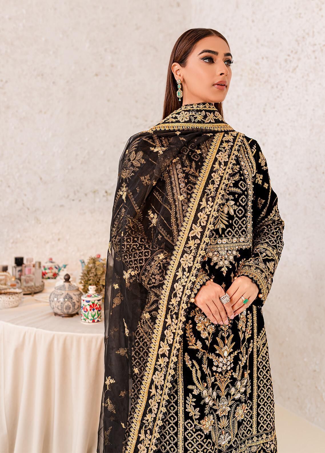 GULAAL LUXURY WEDDING EMBROIDERED VELVET - 3 PC UNSTITCHED