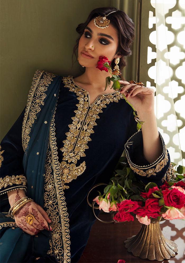 BAROUQUE LUXURY WEDDING EMBROIDERED VELVET - 3 PC UNSTITCHED