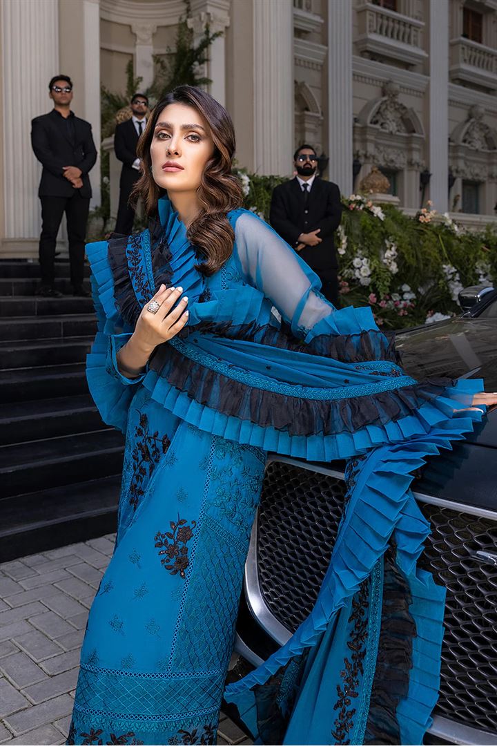 AZURE LUXURY EMBROIDERED CHIFFON - 3 PC UNSTITCHED