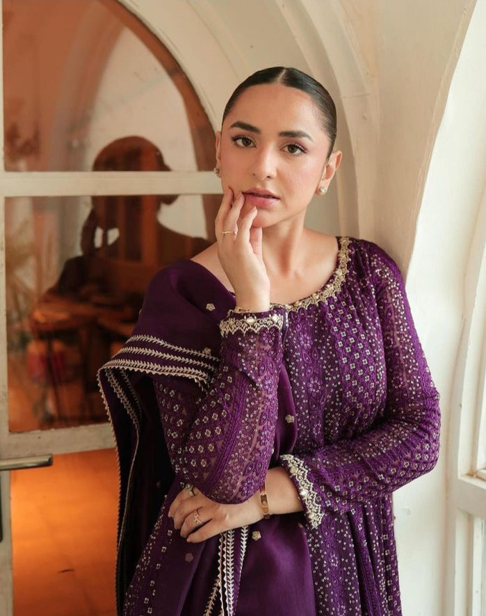 FAIZA SAQLAIN LUXURY EMBROIDERED SEMI PURE CHIFFON - 3 PC UNSTITCHED