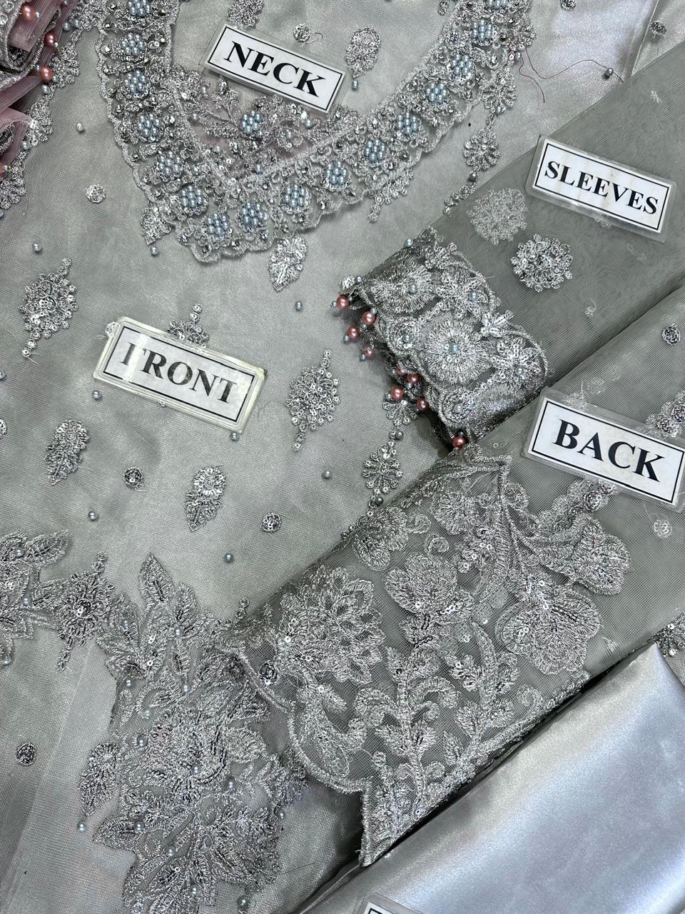 ZAINAB CHOTTANI LUXURY WEDDING EMBROIDERED NET FROK - 3 PC UNSTITCHED