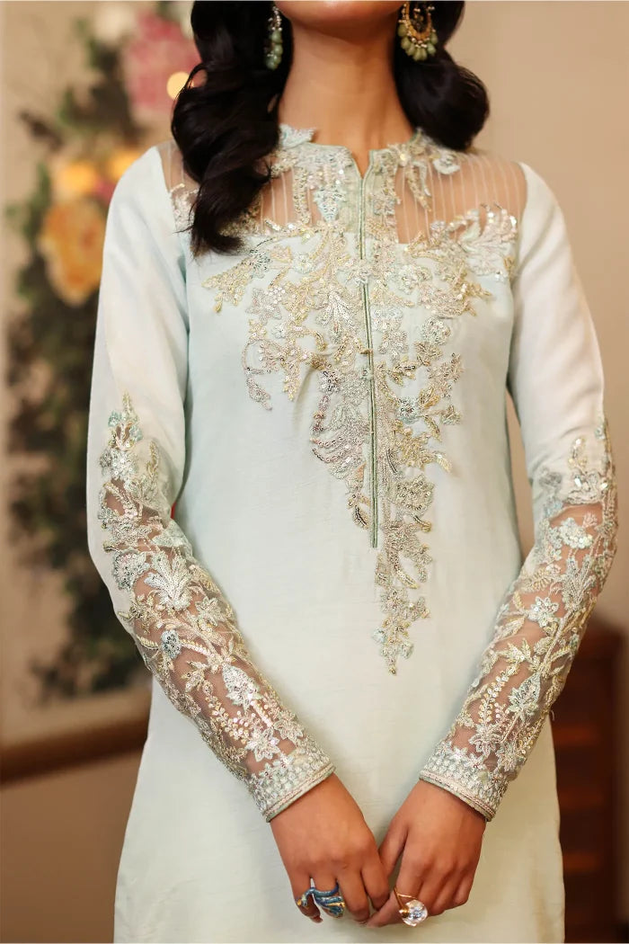 AZURE LUXURY EMBROIDERED CHARMUSE SILK - 3 PC UNSTITCHED