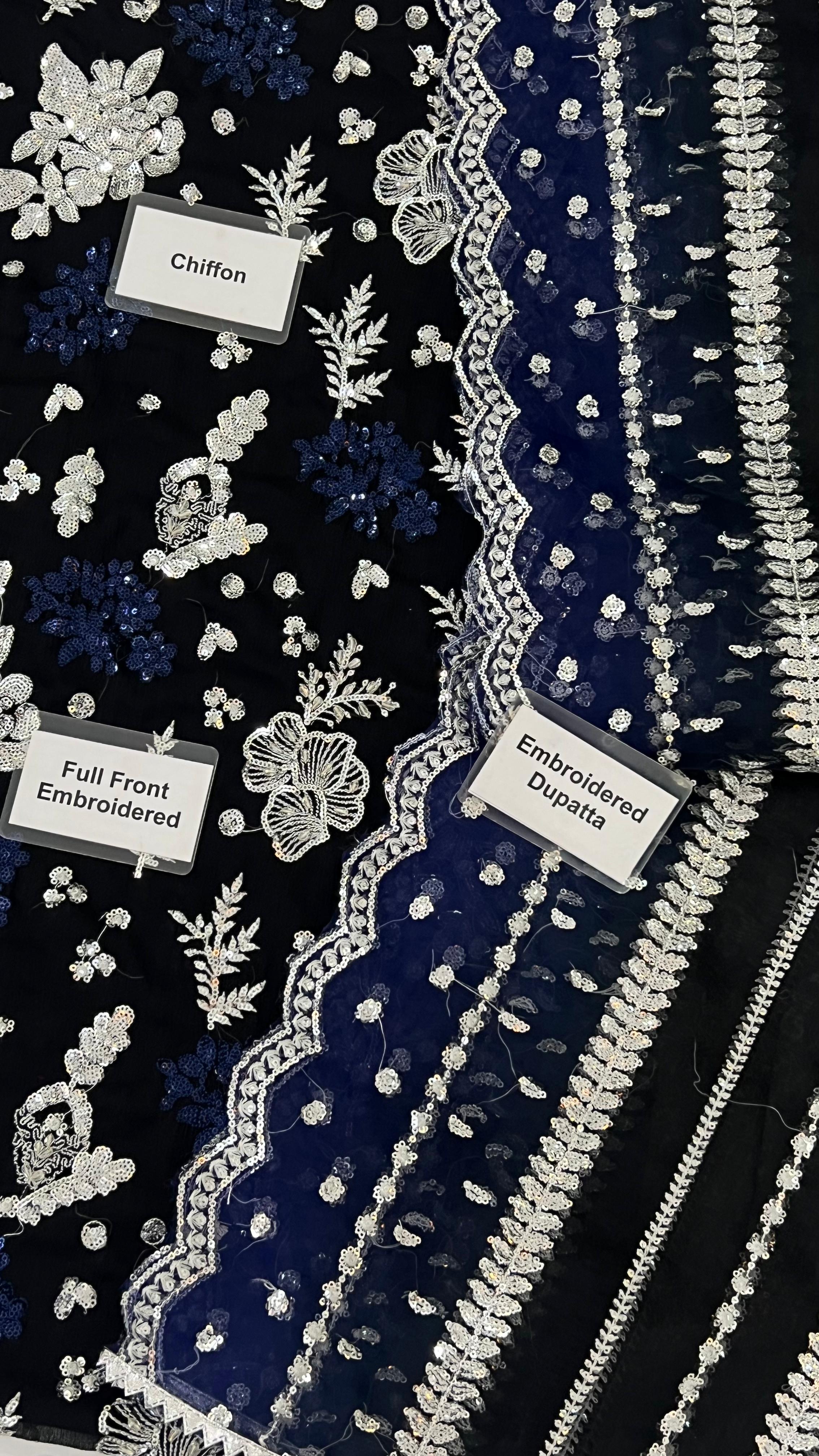 NUREH LUXURY WEDDING EMBROIDERED CHIFFON - 3 PC UNSTITCHED