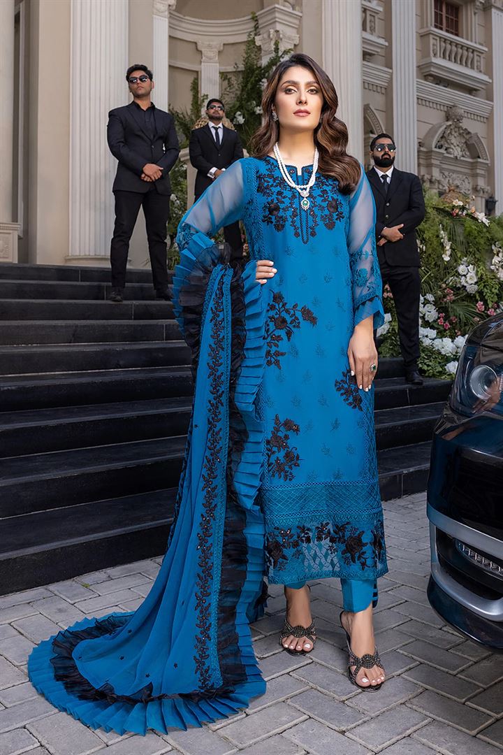 AZURE LUXURY EMBROIDERED CHIFFON - 3 PC UNSTITCHED