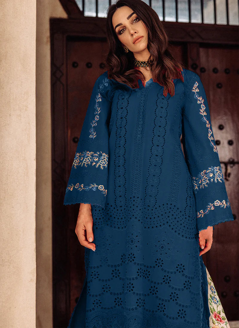 SAIRA RIZWAN BLUE LUXURY CHIKANKARI LAWN - 3 PC UNSTITCHED