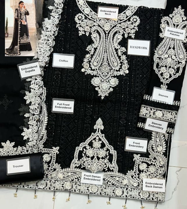 MARIA B LUXURY SEMI PURE CHIFFON WEDDING - 3 PC UNSTITCHED