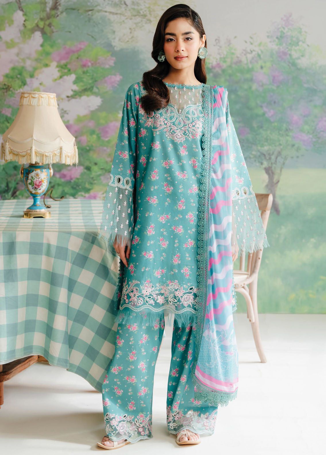 AFROZEH DIGITAL PRINTED EMBROIDERED LAWN - 3 PC UNSTITCHED