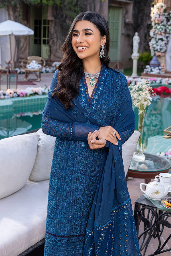 AZURE LUXURY WEDDING EMBROIDERED SEMI PURE CHIFFON - 3 PC UNSTITCHED