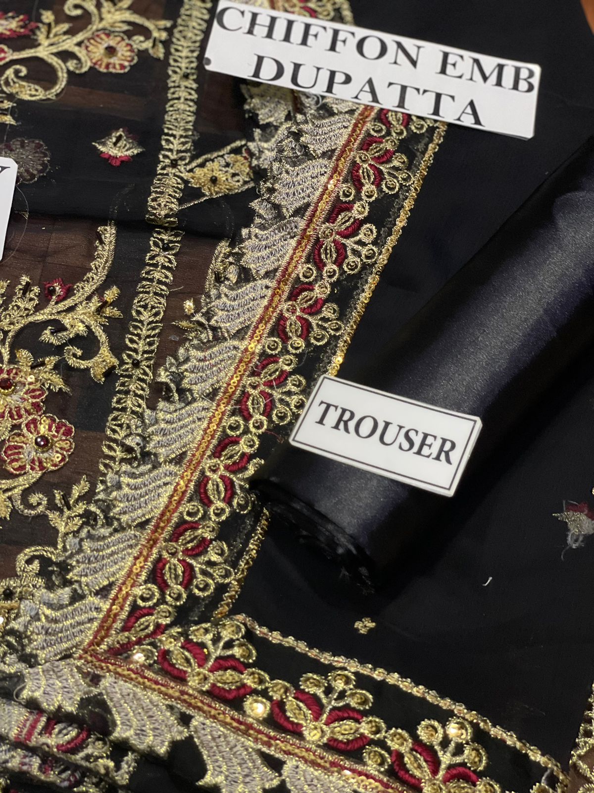 ASIM JOFA LUXURY WEDDING EMBROIDERED CHIFFON - 3 PC UNSTITCHED