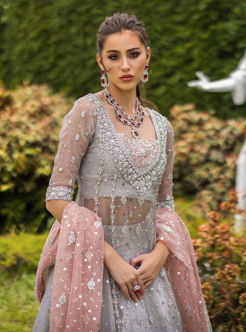 ZAINAB CHOTTANI LUXURY WEDDING EMBROIDERED NET FROK - 3 PC UNSTITCHED