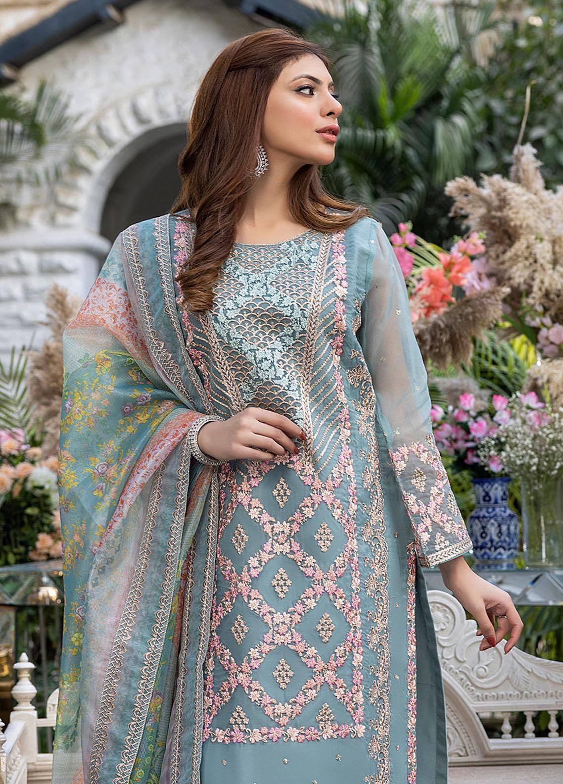 AZURE LUXURY WEDDING EMBROIDERED ORGANZA - 3 PC UNSTITCHED