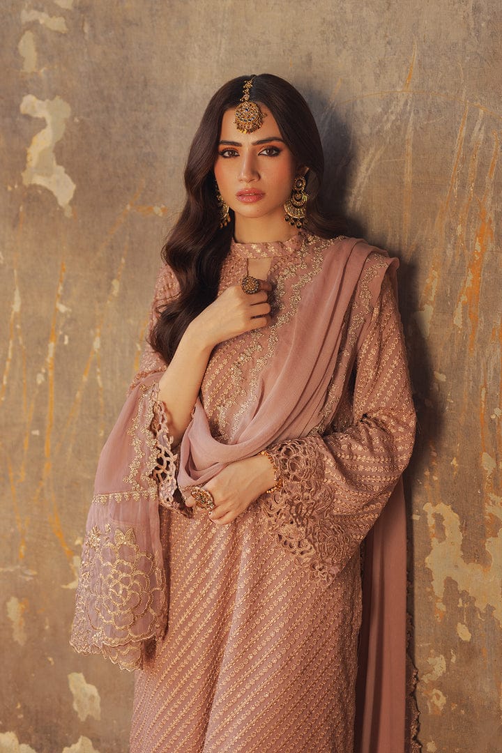 AZURE SEMI PURE CHIFFON EMBROIDERED 3 - PC UNSTITCHED