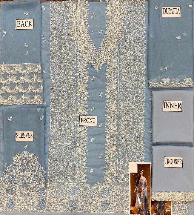 AZURE LUXURY EMBROIDERED CHIFFON - 3 PC UNSTITCHED