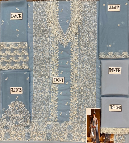 AZURE LUXURY EMBROIDERED CHIFFON - 3 PC UNSTITCHED