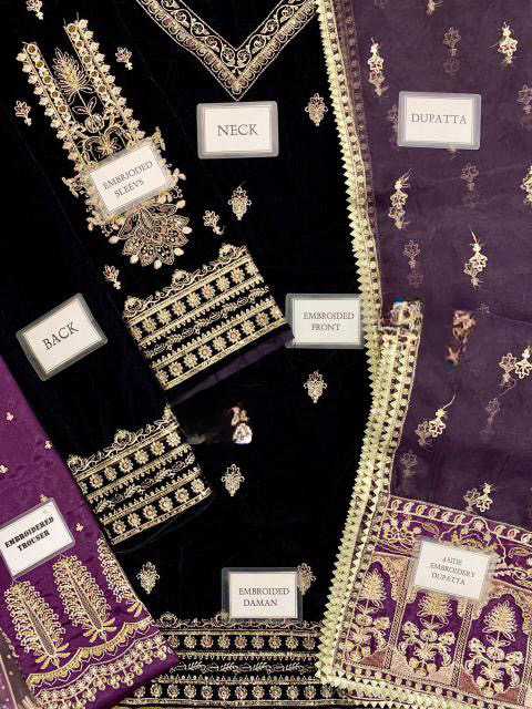 JAZMIN LUXURY EMBROIDERED VELVET - 3 PC UNSTITCHED