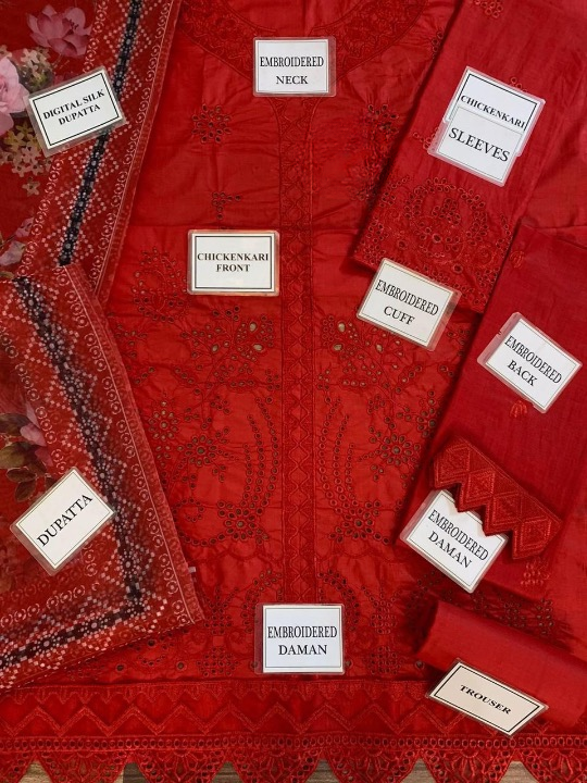 NUREH CHIKANKARI EMBROIDERED LAWN - 3 PC UNSTITCHED