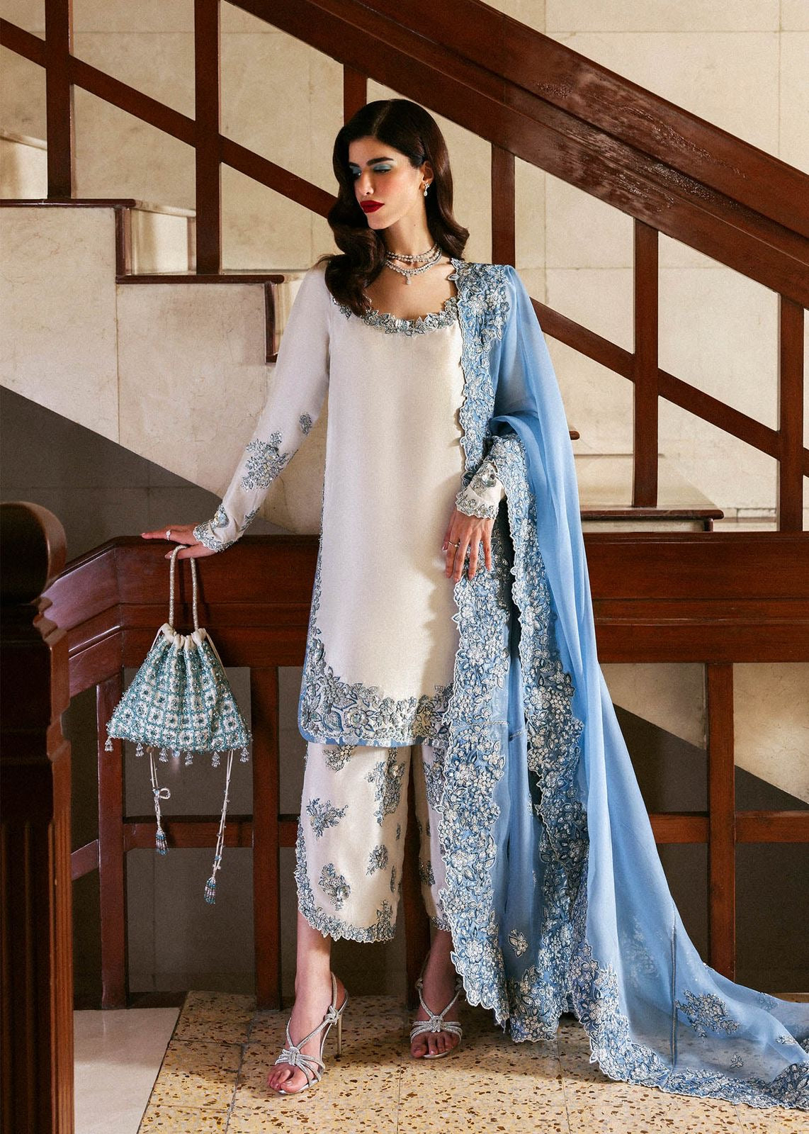 HUSSAIN REHAR LUXURY EMBROIDERED RAW SILK - 3 PC UNSTITCHED