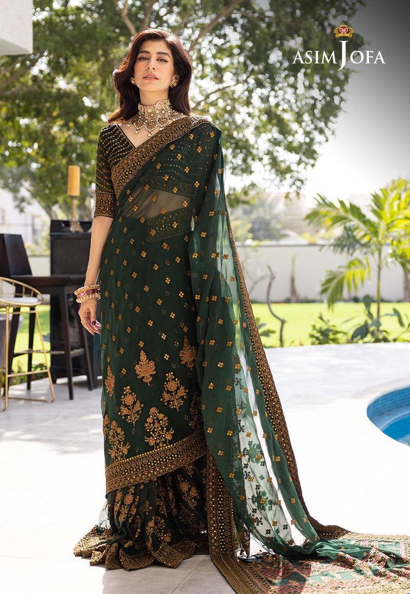ASIM JOFA LUXURY EMBROIDERED CHIFFON SAREE - 3 PC UNSTITCHED