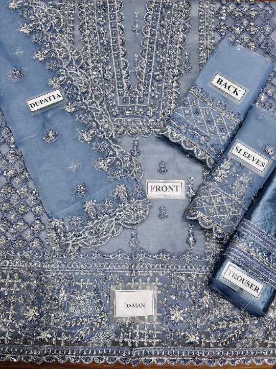 ZAHA LUXURY EMBROIDERED ADDA WORK ORGANZA - 3 PC UNSTITCHED