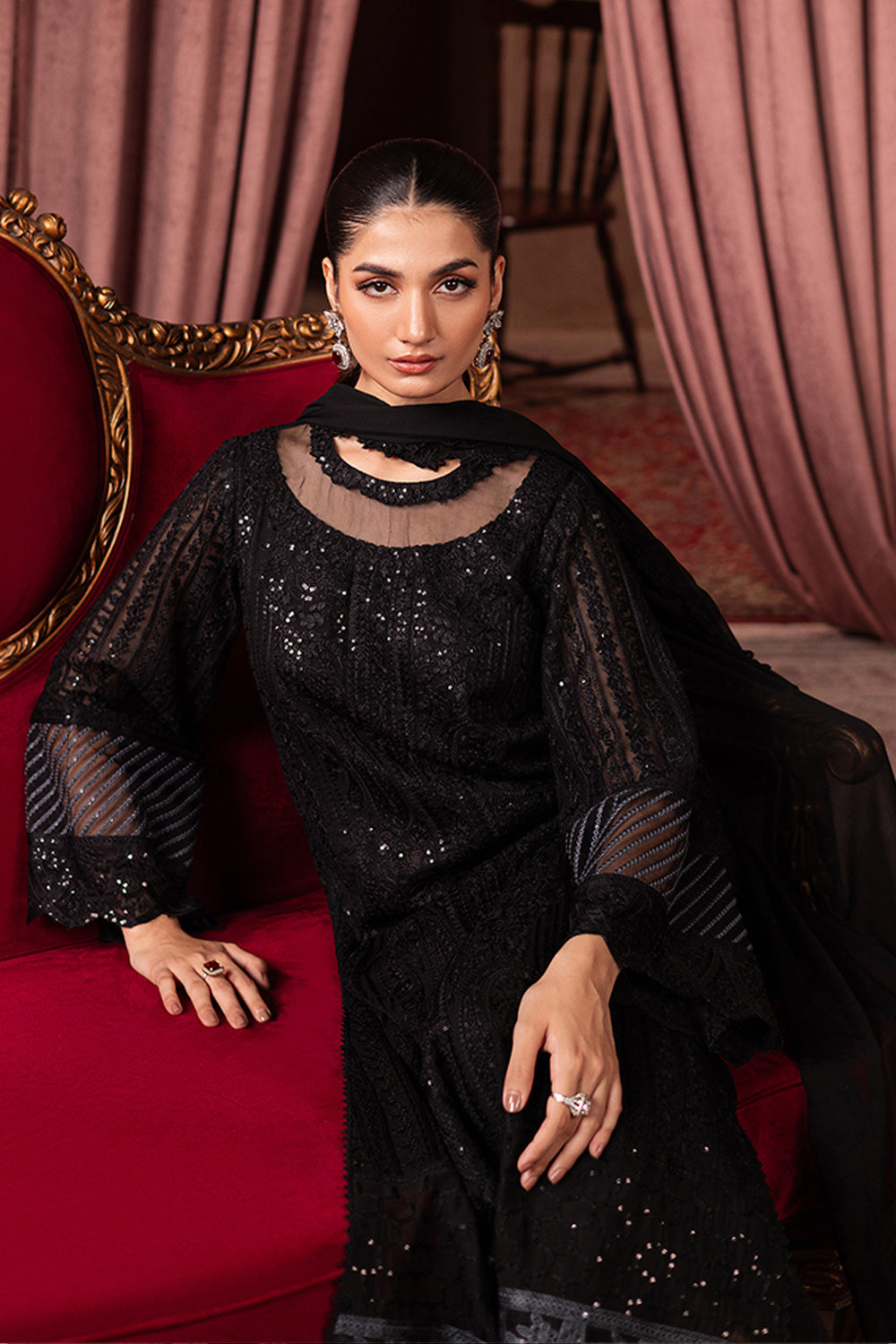AZURE EMBROIDERED SEMI PURE CHIFFON - 3 PC UNSTITCHED
