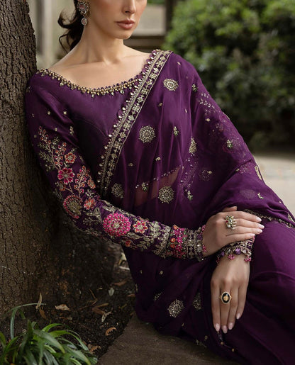 MARIA B LUXURY EMBROIDERED CHIFFON SAREE - 3 PC UNSTITCHED