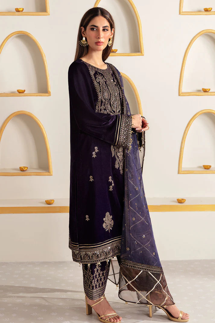 JAZMIN PURPLE FORMALS EMBROIDERED VELVET - 3 PC UNSTITCHED