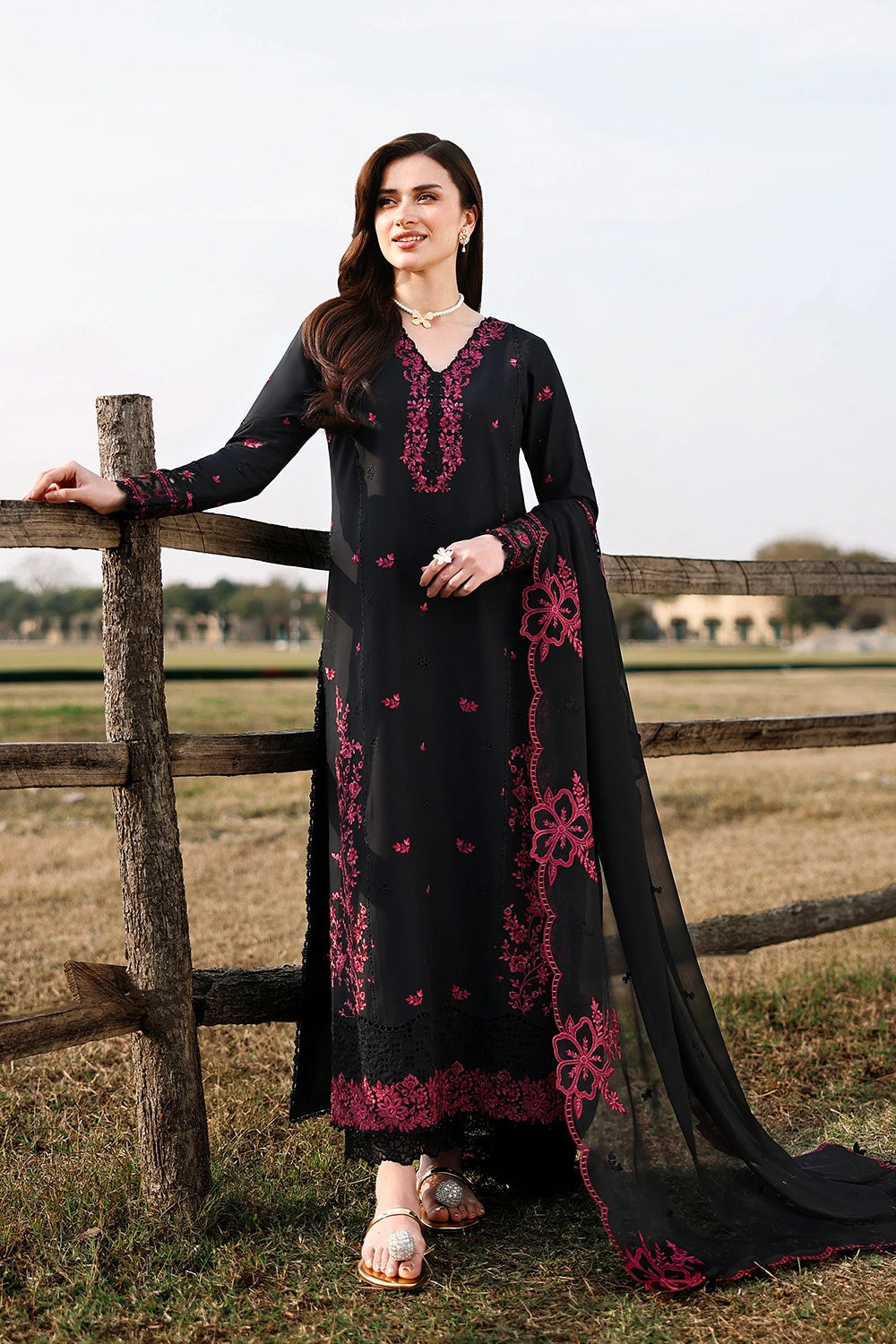AZURE CHIFFON EMBROIDERED - BLACK CHERRY - 3 PC UNSTITCHED