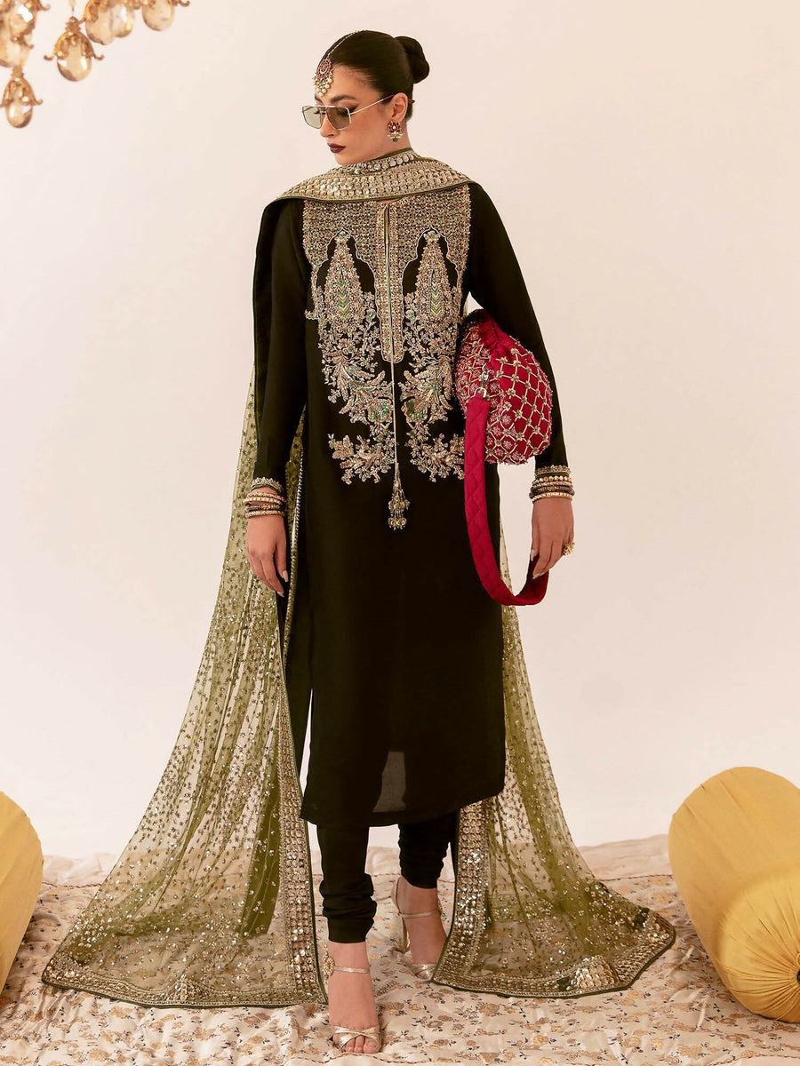 HUSSAIN REHAR LUXURY EMBROIDERED RAW SILK - 3 PC UNSTITCHED