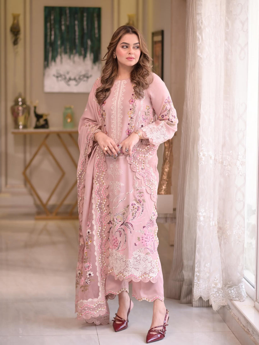 ANEELA’S EMBROIDERED LAWN WITH KHADDI NET DUPATTA - 3 PC UNSTITCHED