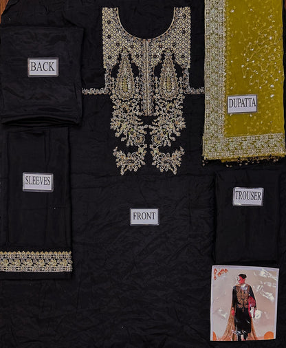 HUSSAIN REHAR LUXURY EMBROIDERED RAW SILK - 3 PC UNSTITCHED