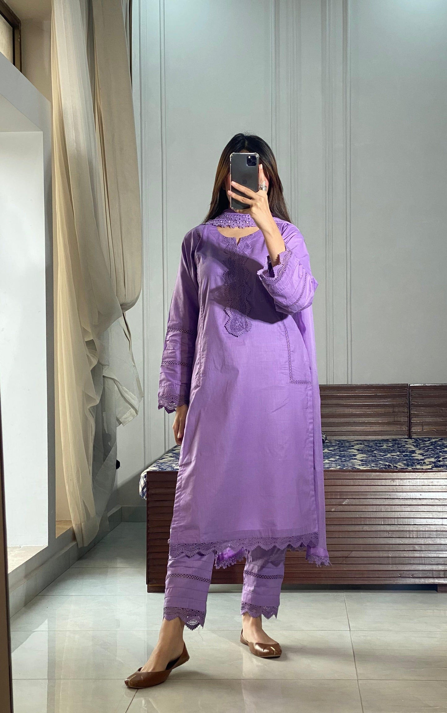 EMBROIDERED COTTON DRESS - 3 PC STITCHED