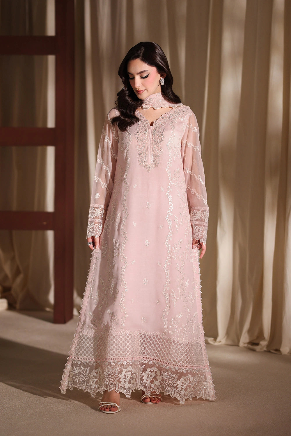 AZURE EMBROIDERED CHIFFON DRESS - 3 PC UNSTITCHED