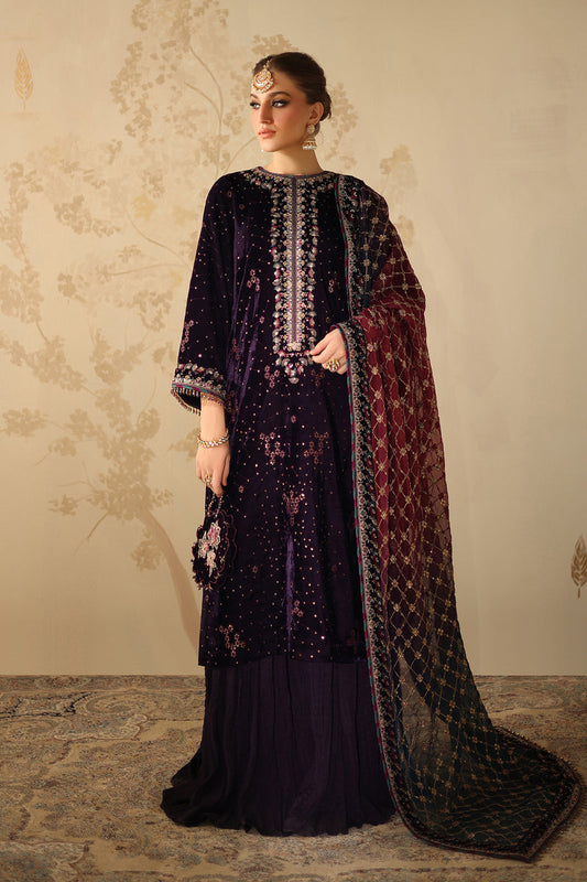 BAROQUE LUXURY EMBROIDERED VELVET - 3 PC UNSTITCHED