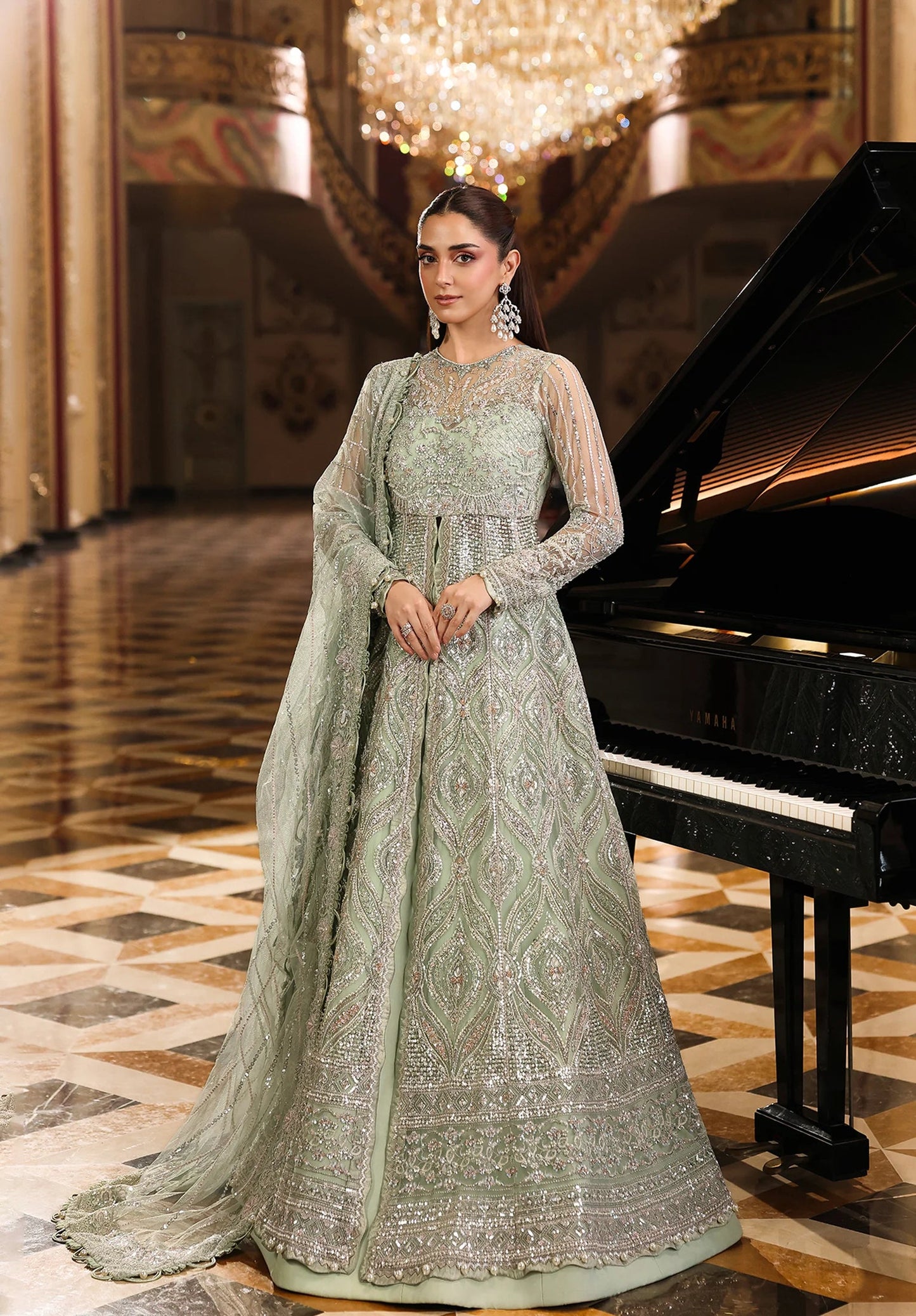ELAF LUXURY EMBROIDERED ADDAWORK NET MAXI - 3 PC UNSTITCHED