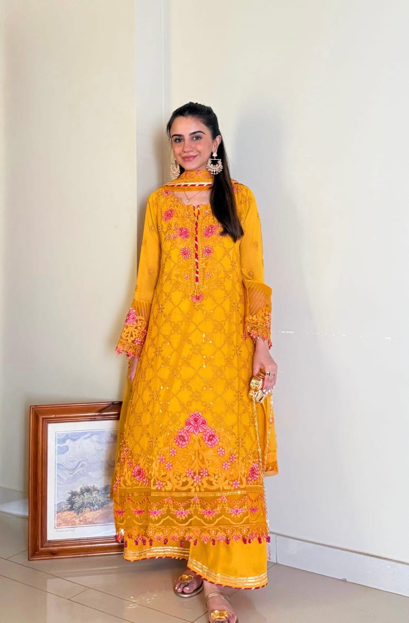 EMBROIDERED CHIFFON DRESS - 3 PC STITCHED