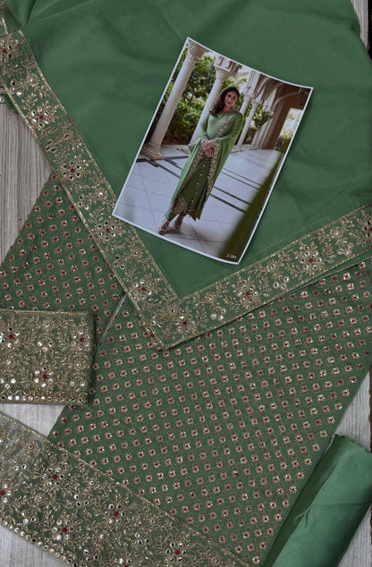 EMBROIDERED SEMI PURE CHIFFON DRESS - 3 PC UNSTITCHED