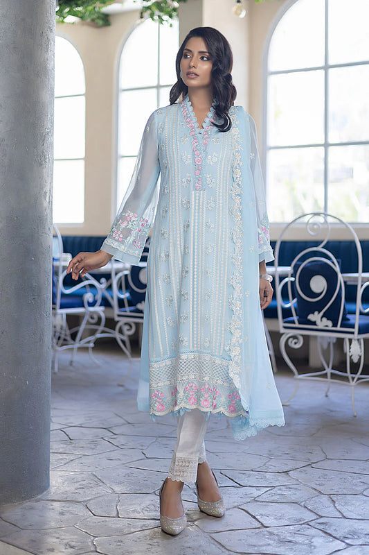 AZURE EMBROIDERED SEMI PURE CHIFFON - 3 PC UNSTITCHED