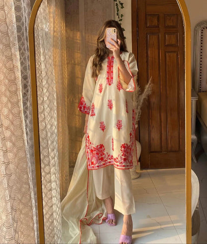 HOORAIN’S PRET EMBROIDERED KHAADI NET - 3 PC STITCHED