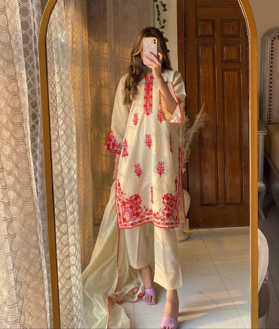 HOORAIN’S PRET EMBROIDERED KHAADI NET - 3 PC STITCHED