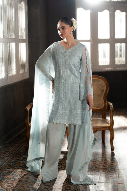 AZURE SEMI PURE CHIFFON EMBROIDERED - 3 PC UNSTITCHED