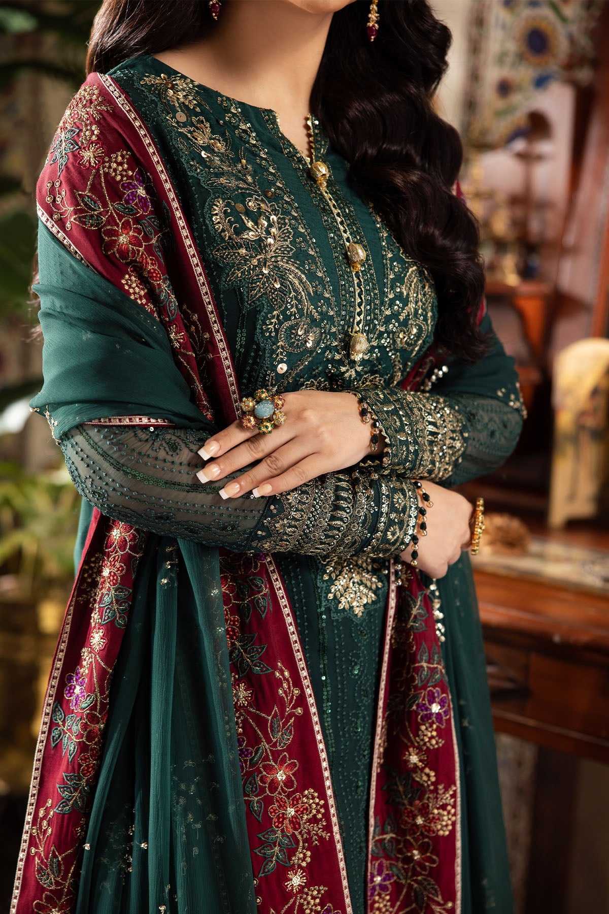 NUREH EMBROIDERED CHIFFON DRESS - 3 PC UNSTITCHED